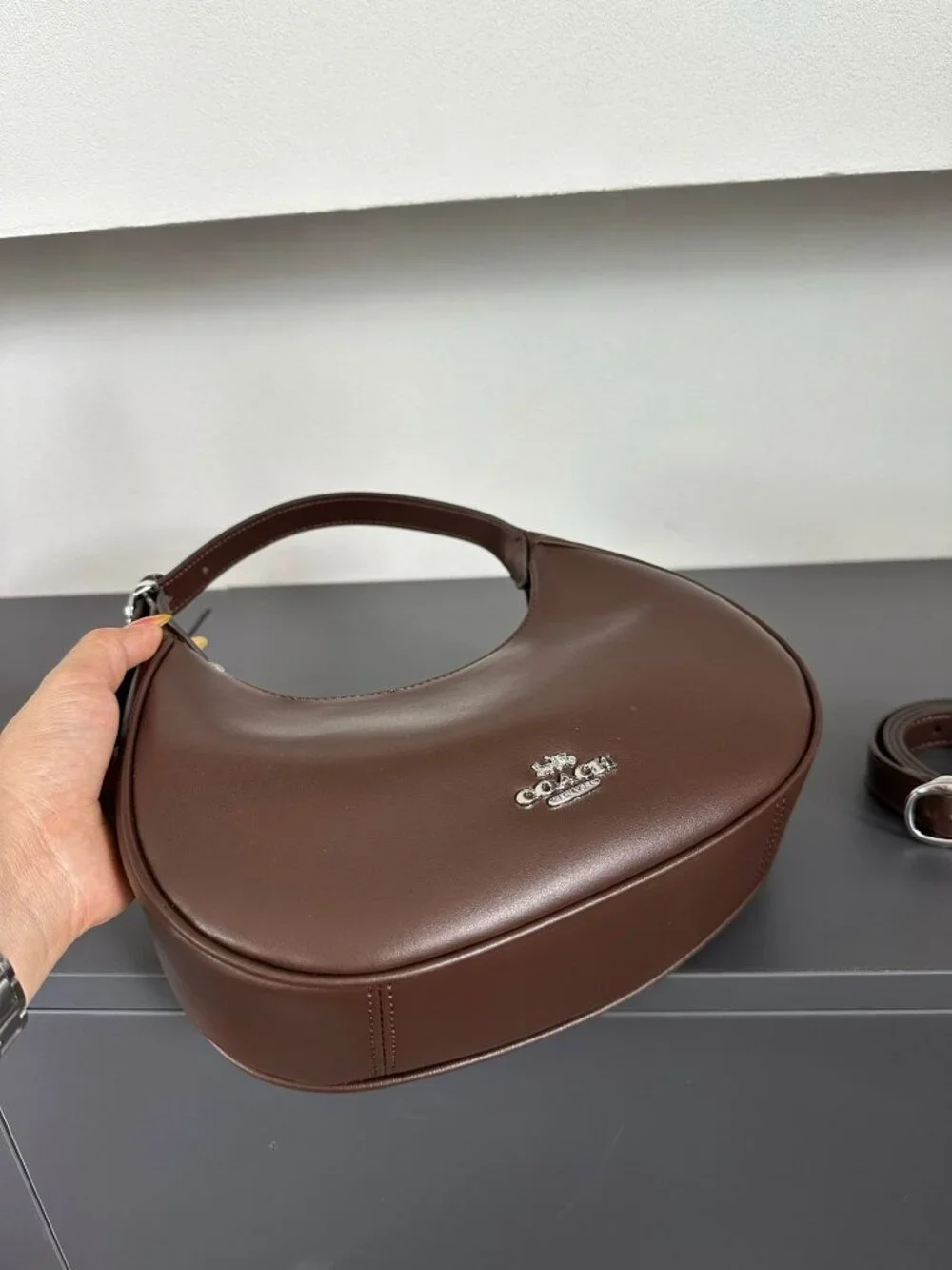 Coach Teri Hobo Brown Crescent-Shaped Armband Bag